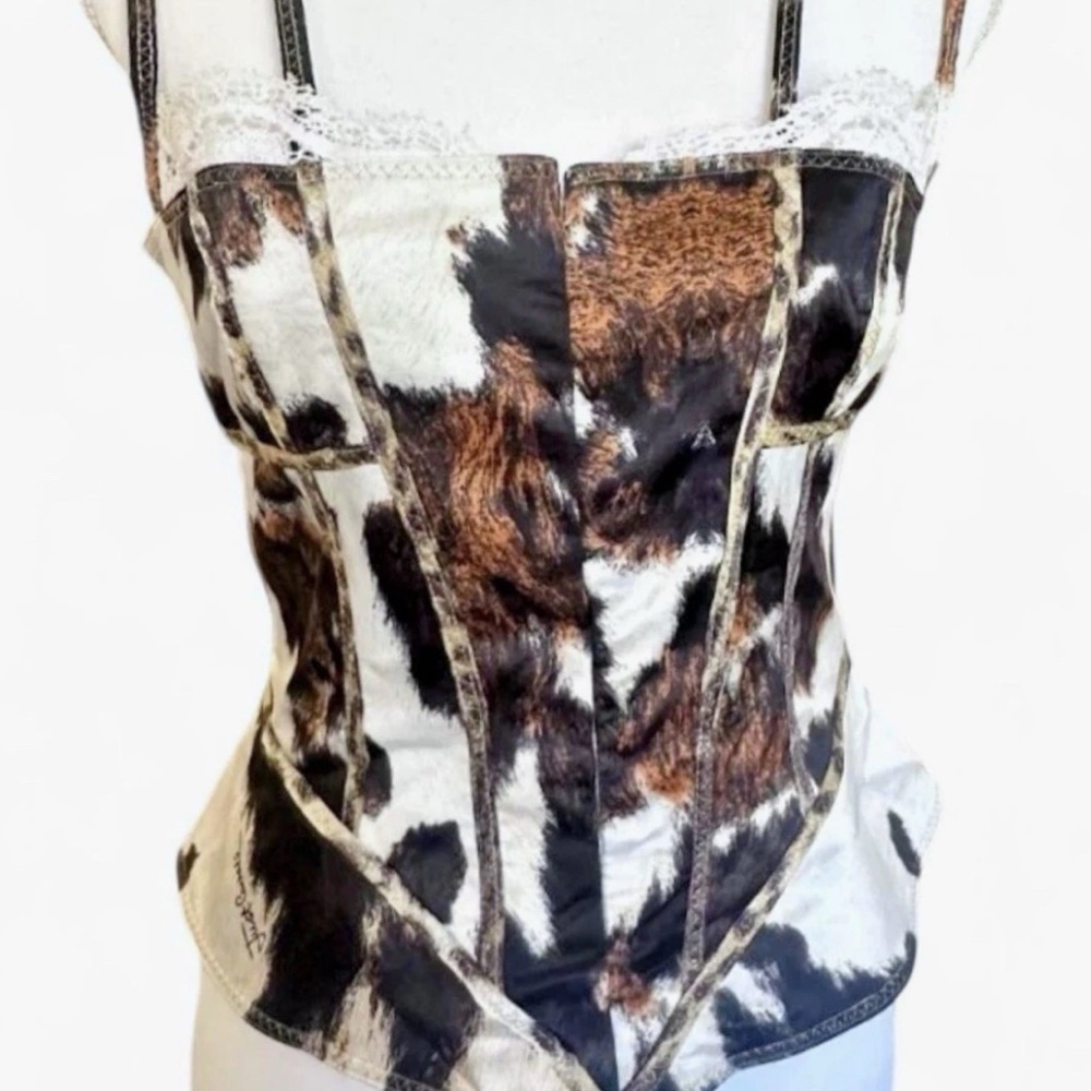 NWT Just Cavalli Vintage  Animal Print Corset Lace Bust Size 46 Large ~2007 S/S